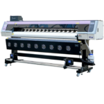 I3200 2m eco-solvent printer with dual printheads for high-speed outdoor flexible banner production, new model with 1-year warranty.