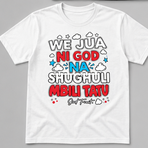 We jua ni GOD WHITE We Jua Ni God Graphic T-Shirt β Stylish Kenyan Quote Printed T-Shirt